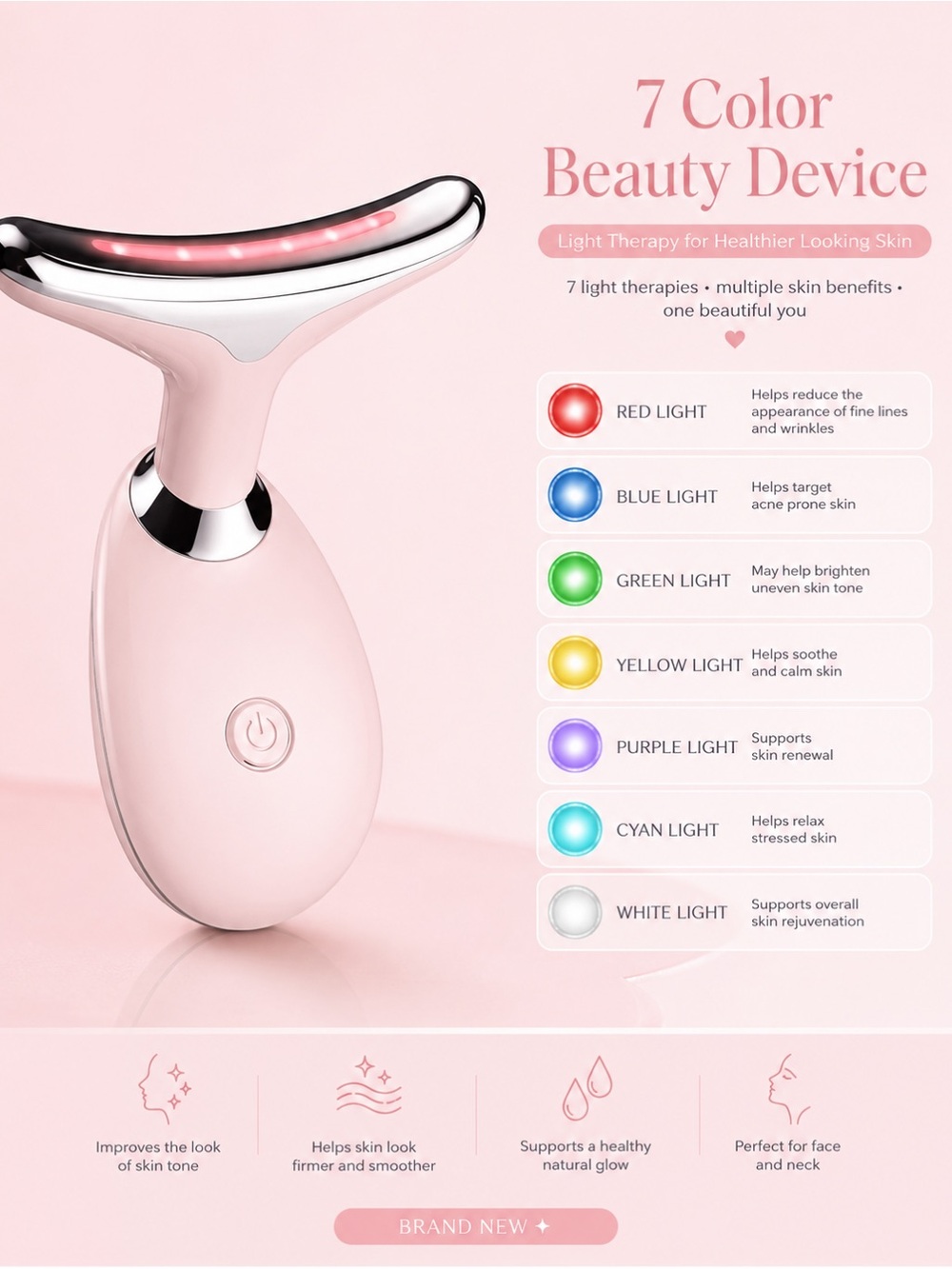 7-Color LED Facial Beauty Device - Pink